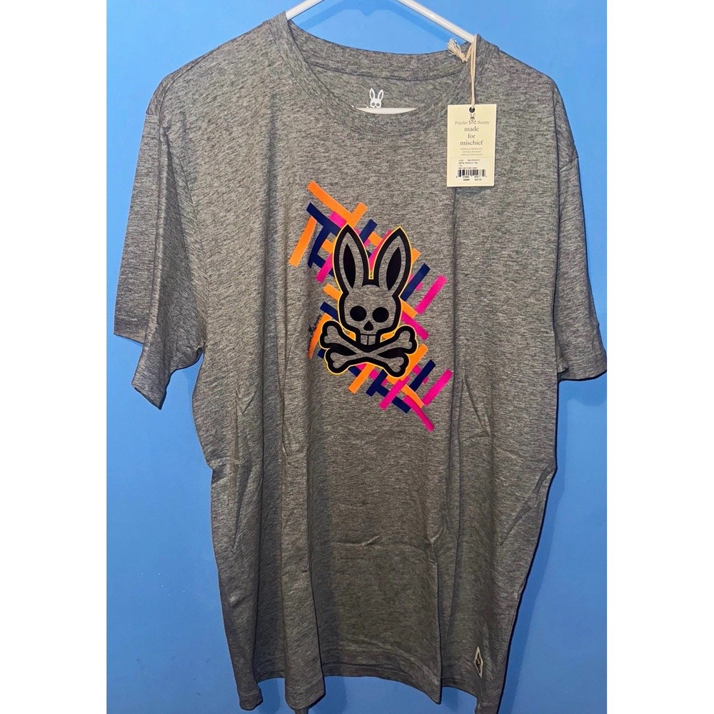 Psycho Bunny Mens Gray Graphic Logo Pima Cotton Tee Size 7 XL B6U787M1PC